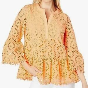 Lilly Pulitzer Bekah Top Cantaloupe Oversized Pinwheel Eyelet LG